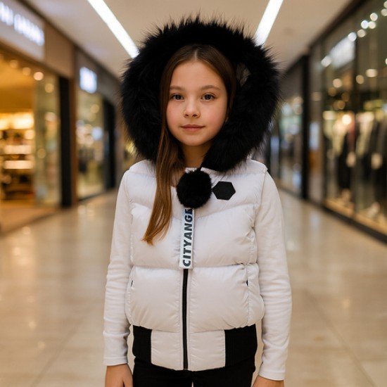 Детски елек с качулка City Angels, за момиче, Бял, 6901